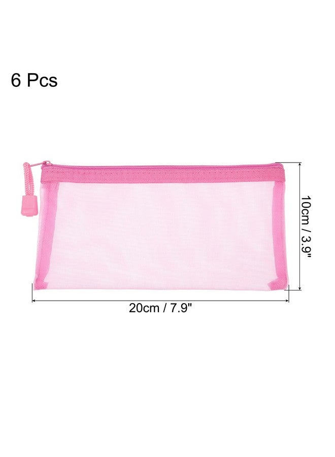 MECCANIXITY Mesh Zipper Bags A6 Nylon Zip Pouch Pencil Case Storage Pockets For Travel Office Accessories Pink Pack Of 6  - Image 2