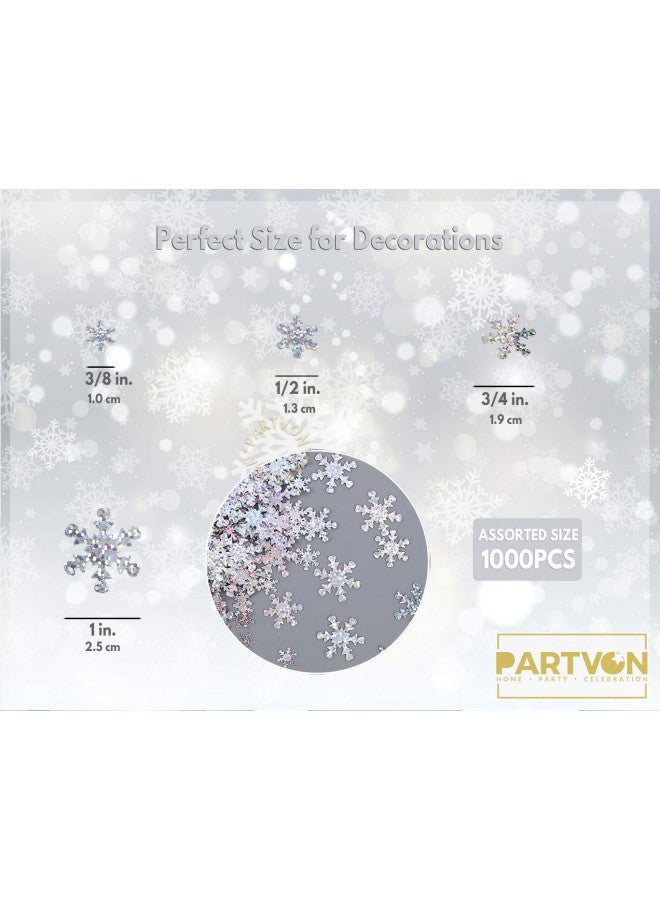 PARTVON Christmas Snowflake Confetti Decoration- 1500pcs | Snowflakes Frozen Party Confetti | Winter Wonderland Birthday Baby Shower Wedding Sequins Christmas Party Sprinkles Confetti Decorations (Silver)  - Image 2