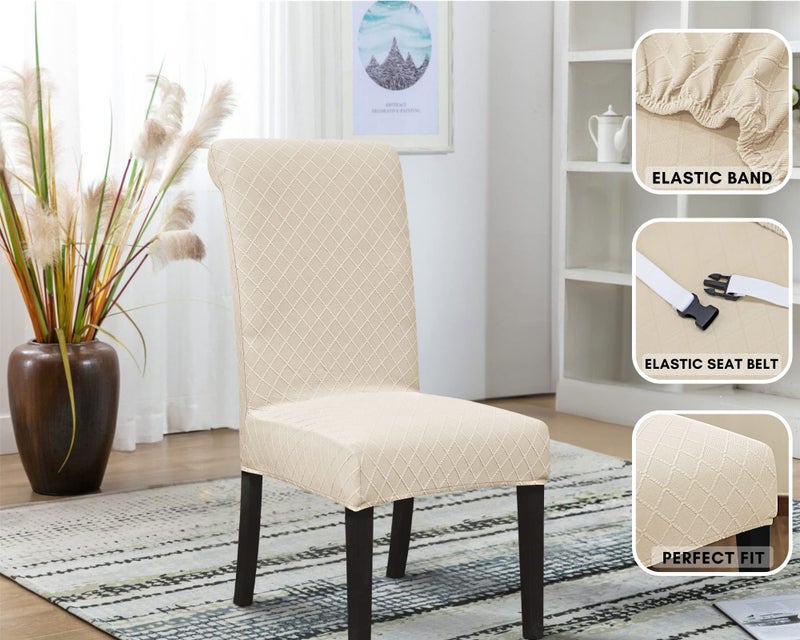 SPRINGRICO 4 Pack Dining Room Chair Covers with seat Belt, Stretch Parsons Chair Slipcover Washable Kitchen Dining Chair Cover Removable Seat Protector Set of 4, S2- Beige - Image 4