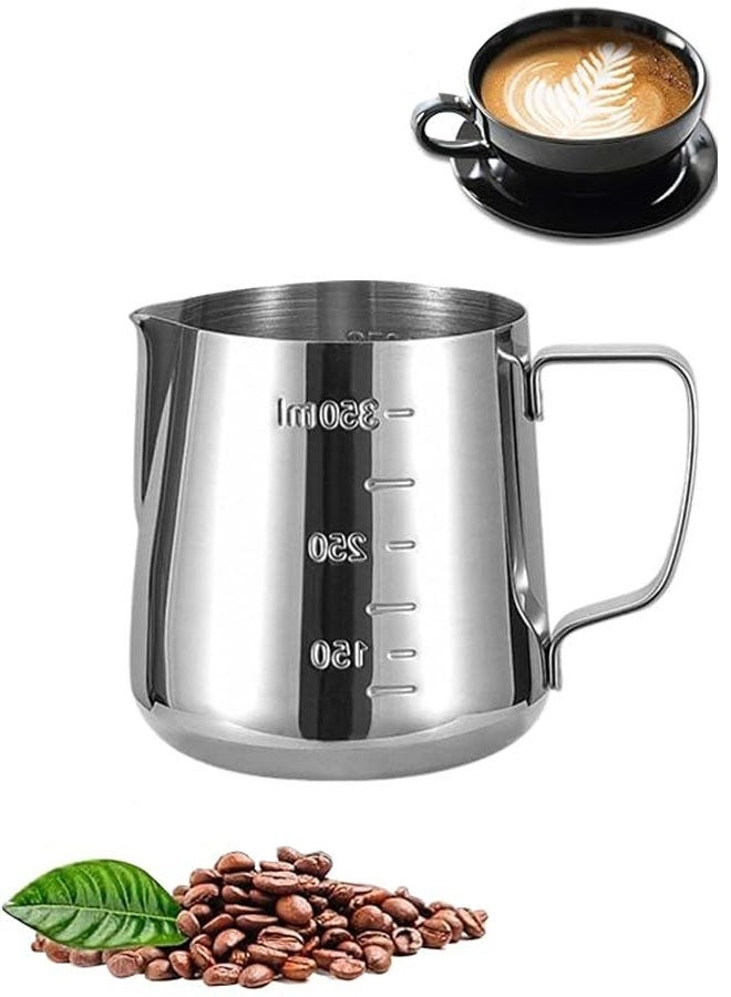 350ml Stainless Steel Milk Pitcher Frothing Jug Cup with scale and Latte Art Needle for Espresso Coffee Milk(350ml) - Image 1