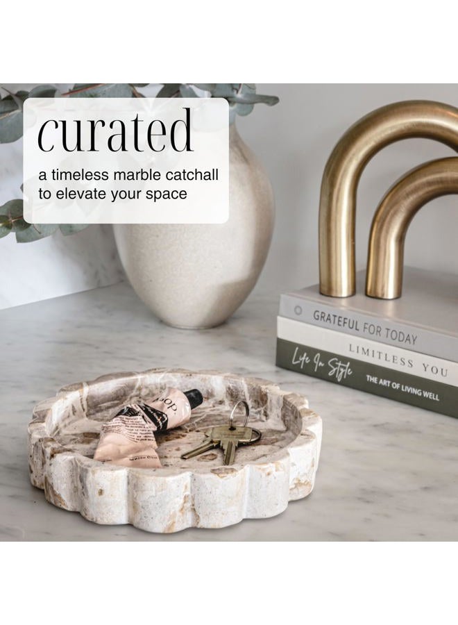 STRONA Beige Scalloped Marble Tray - 8 Inch Round Stone Vanity Tray for Perfume & Jewelry, Marble Dish for Bathroom Countertop & Kitchen Counter, Decorative Tray for Bathroom & Kitchen, Modern Catchall - Image 5