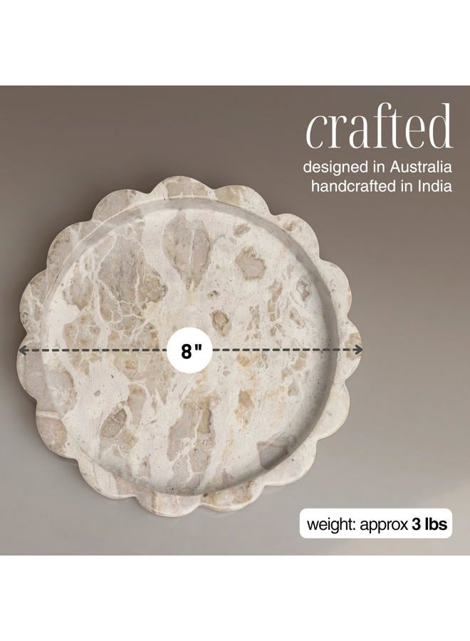 STRONA Beige Scalloped Marble Tray - 8 Inch Round Stone Vanity Tray for Perfume & Jewelry, Marble Dish for Bathroom Countertop & Kitchen Counter, Decorative Tray for Bathroom & Kitchen, Modern Catchall - Image 4