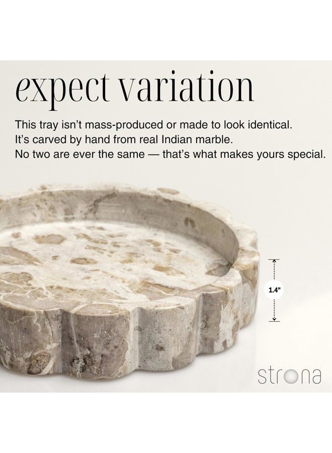 STRONA Beige Scalloped Marble Tray - 8 Inch Round Stone Vanity Tray for Perfume & Jewelry, Marble Dish for Bathroom Countertop & Kitchen Counter, Decorative Tray for Bathroom & Kitchen, Modern Catchall - Image 3