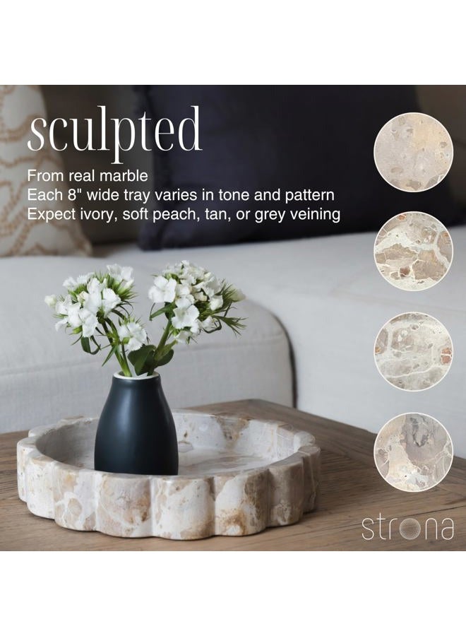 STRONA Beige Scalloped Marble Tray - 8 Inch Round Stone Vanity Tray for Perfume & Jewelry, Marble Dish for Bathroom Countertop & Kitchen Counter, Decorative Tray for Bathroom & Kitchen, Modern Catchall - Image 2