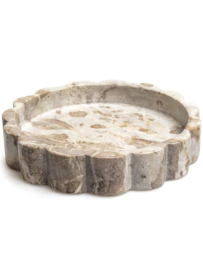 STRONA Beige Scalloped Marble Tray - 8 Inch Round Stone Vanity Tray for Perfume & Jewelry, Marble Dish for Bathroom Countertop & Kitchen Counter, Decorative Tray for Bathroom & Kitchen, Modern Catchall - Image 1
