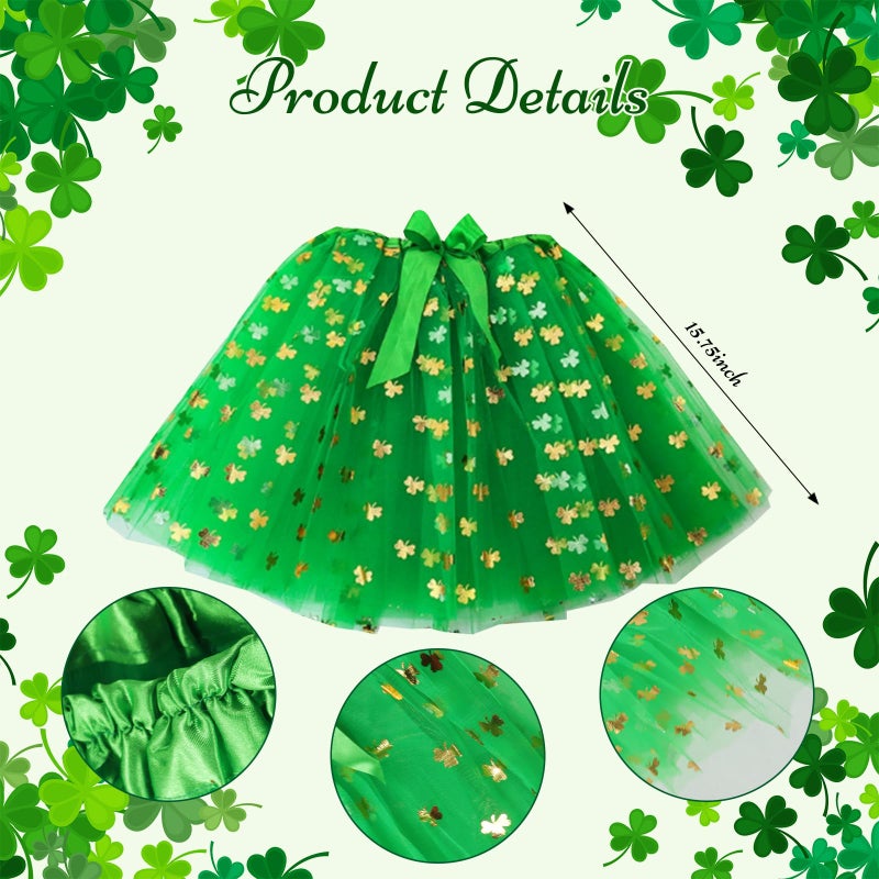 Auch St. Patrickâ€™s Day Green Costume Accessories Set for Women, Irish Shamrock Outfit with Tutu Skirt, Headband, Glasses, Earrings, Necklace, Arm Sleeves, Long Socks and Glitter Temporary Tattoos - Image 3