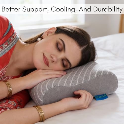 9villa Memory Foam Cervical Contour Neck Pillow | 2 Years Warranty | Pain Relief Sleep, Improves Posture Spinal Alignment, Neck Pain Relief | Grey Knitted Cover - Image 3