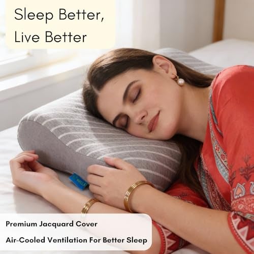 9villa Memory Foam Cervical Contour Neck Pillow | 2 Years Warranty | Pain Relief Sleep, Improves Posture Spinal Alignment, Neck Pain Relief | Grey Knitted Cover - Image 2