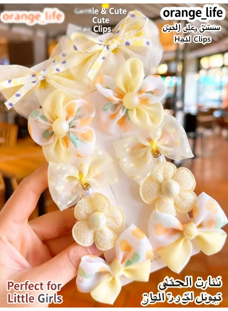 Orange Life Kids Summer Hair Clips Elegant Bow Style Set, Baby Hair Clips Soft No Damage Design for Toddlers and Girls, Delicate Butterfly Bow Hair Accessories for Fine and Newborn Hair, Soft Yellow Floral Theme, Total 10 Hair Clips - Image 1