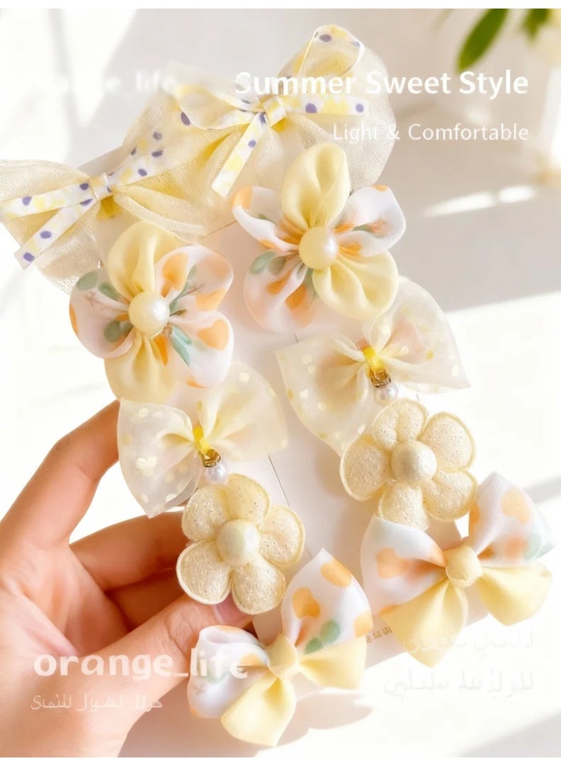 Orange Life Kids Summer Hair Clips Elegant Bow Style Set, Baby Hair Clips Soft No Damage Design for Toddlers and Girls, Delicate Butterfly Bow Hair Accessories for Fine and Newborn Hair, Soft Yellow Floral Theme, Total 10 Hair Clips - Image 2