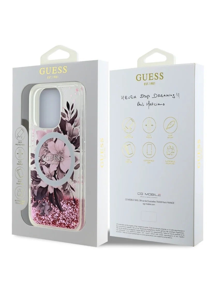Guess MagSafe Resin Case with Flowers & Glitter Pattern for iPhone 16 Pro Max - Pink - Image 5