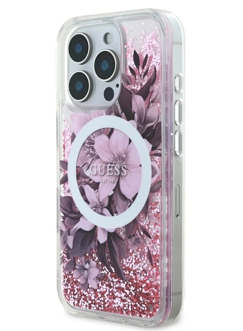 Guess MagSafe Resin Case with Flowers & Glitter Pattern for iPhone 16 Pro Max - Pink - Image 2