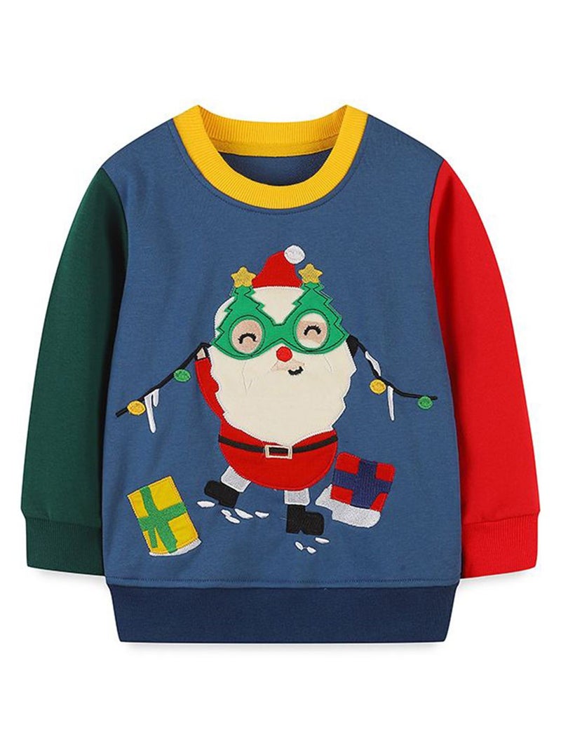 YUNIQEE سويت شيرت مزخرف باللون الأزرق البحري - Image 1