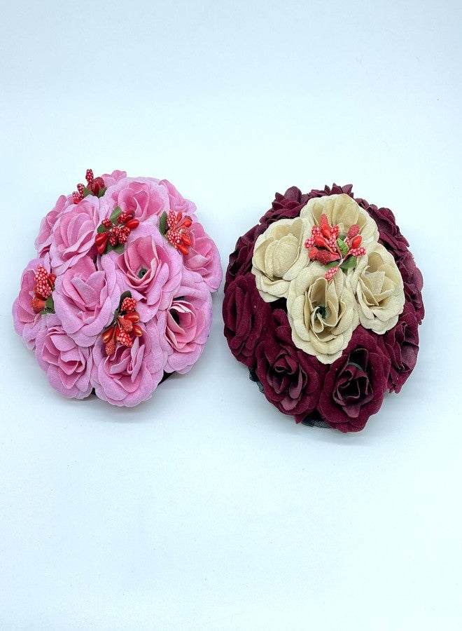Maahal Artificial Flower Juda Bridal Gajra Bun/HairAccessories For Women&Girls/Multicolor/Pack of 2 - Image 2