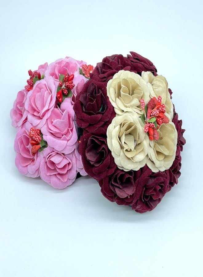 Maahal Artificial Flower Juda Bridal Gajra Bun/HairAccessories For Women&Girls/Multicolor/Pack of 2 - Image 4