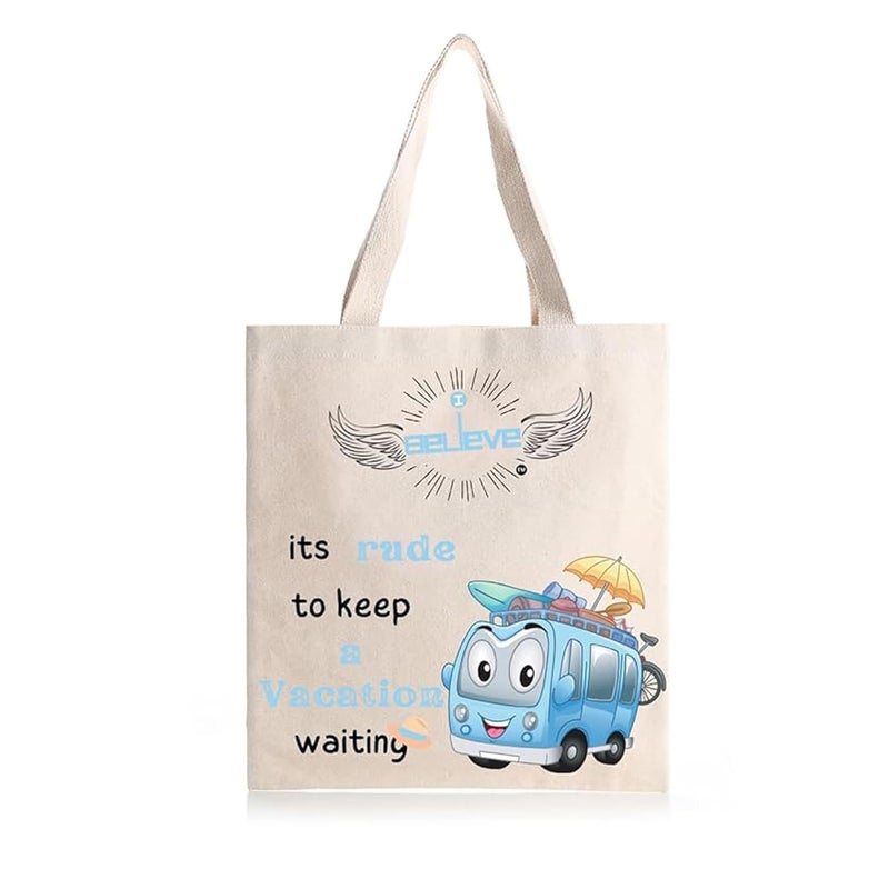 STRUTT Foldable Canvas Tote Bag for Women, Tote Bag for College Girls,100% Organic Cotton Reusable Shopping Bag for Grocery, Eco-Friendly Multi-Purpose Bag for Travel & Daily Use - in Vacations - Image 1