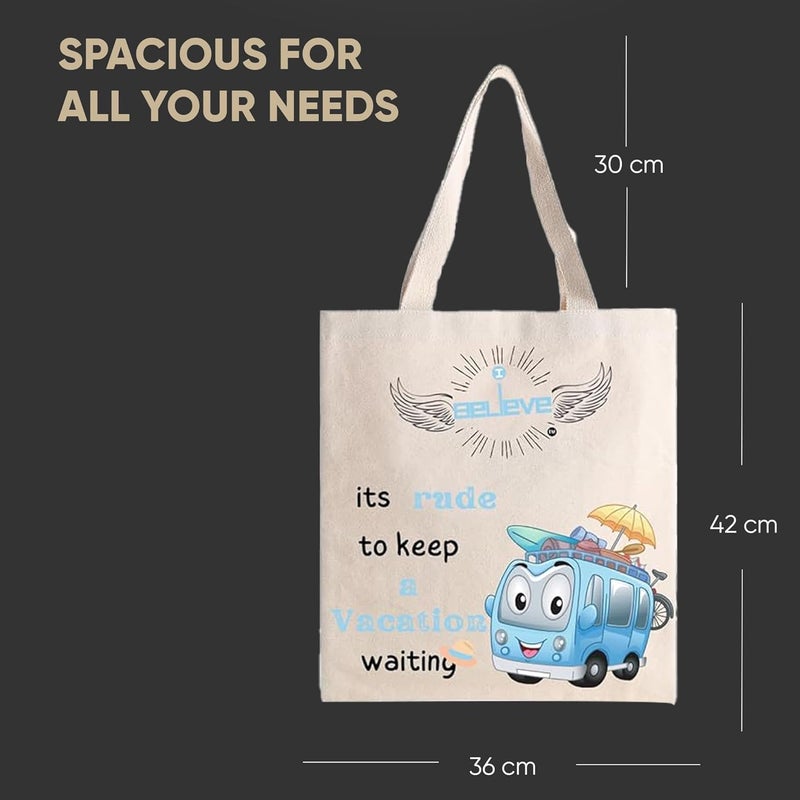 STRUTT Foldable Canvas Tote Bag for Women, Tote Bag for College Girls,100% Organic Cotton Reusable Shopping Bag for Grocery, Eco-Friendly Multi-Purpose Bag for Travel & Daily Use - in Vacations - Image 5