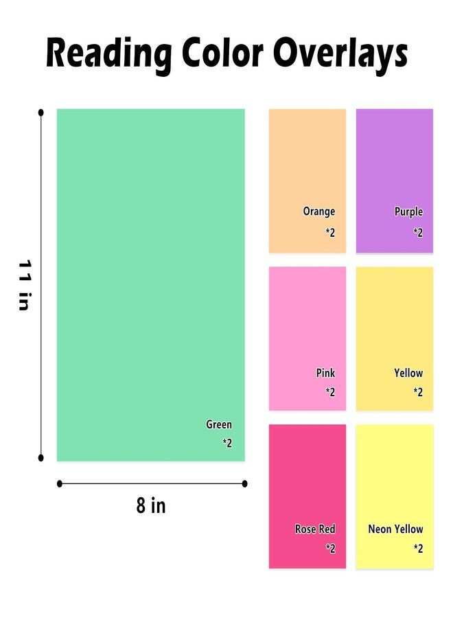 TOTiyea 14 Pieces 11IN x 8.5IN Colored Overlays for Dyslexia, Dyslexia Reading Sheets, Colored Transparency Sheets for Early Readers, School Supplies - Image 2
