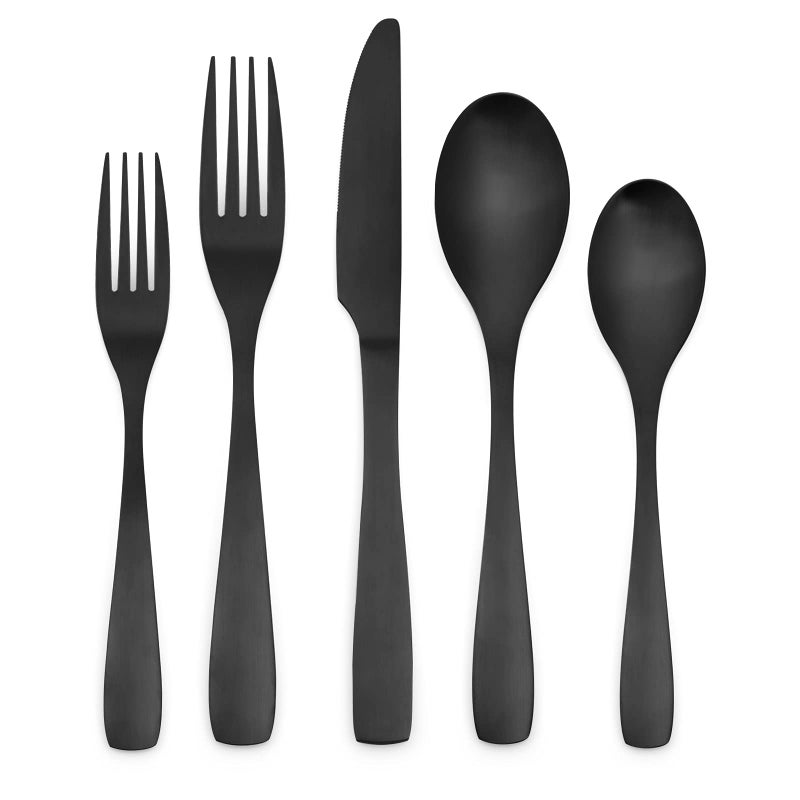 40 Piece Forged Black Flatware Set for 8 SANLUNS Stainless Steel Heavy Hammered Silverware Fine Dining Utensils Tableware Unique Cutlery Knives Forks SpoonsReusable Holiday Gifts Mirror Dishwasher