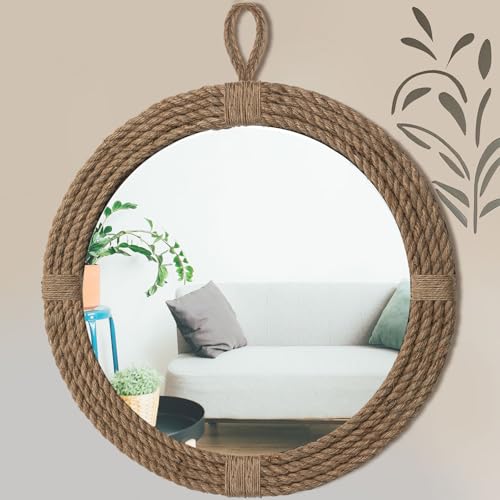Vercraft Nautical Mirror 24 Wall Decor with Rope Wrapped Trim and Hanging Loop Round Circle Coastal Boho Mirror Nautical Rustic Decorative for The Living Room Bedroom Bathroom and Entryway - Image 1