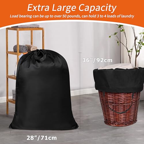Polecasa Heavy Duty Large Laundry Bag with 130gsm Tear Resistant Fabric, ID Tag and Handles, Easy to Carry Dirty Clothes Drawstring Bag, Perfect for College Dorm, Travel, 28”x36”, Black - Image 3