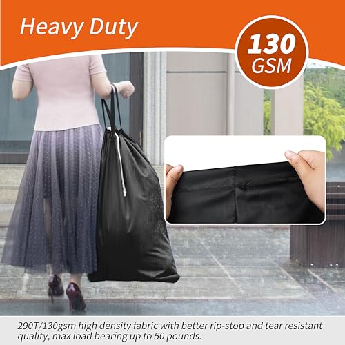 Polecasa Heavy Duty Large Laundry Bag with 130gsm Tear Resistant Fabric, ID Tag and Handles, Easy to Carry Dirty Clothes Drawstring Bag, Perfect for College Dorm, Travel, 28”x36”, Black - Image 2