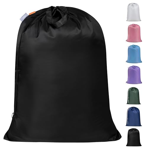 Polecasa Heavy Duty Large Laundry Bag with 130gsm Tear Resistant Fabric, ID Tag and Handles, Easy to Carry Dirty Clothes Drawstring Bag, Perfect for College Dorm, Travel, 28”x36”, Black - Image 1