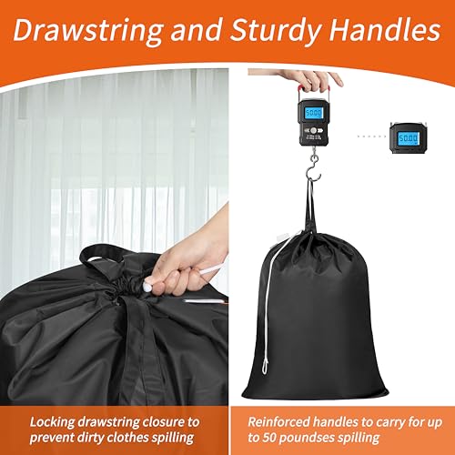 Polecasa Heavy Duty Large Laundry Bag with 130gsm Tear Resistant Fabric, ID Tag and Handles, Easy to Carry Dirty Clothes Drawstring Bag, Perfect for College Dorm, Travel, 28”x36”, Black - Image 5