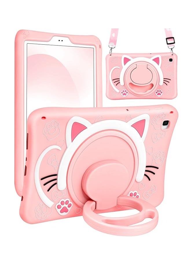 OCTOBER for Samsung Galaxy Tab A7 Lite 8.7” Case Girls Cute Cat Kawaii Cover Girly 3D Cartoon Women Kitten with Rotating Handle Stand u0026 Strap Soft Silicone Funda for Galaxy A7 Lite Table Cases 2021  - Image 1