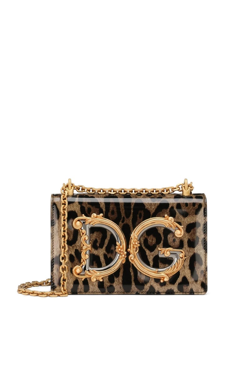 دي جي Logo Crossbody Bag | Chain leather bag, decorated with gorgeous gold metal accessories, a luxury item that highlights the high fashion appearance. " - Image 1