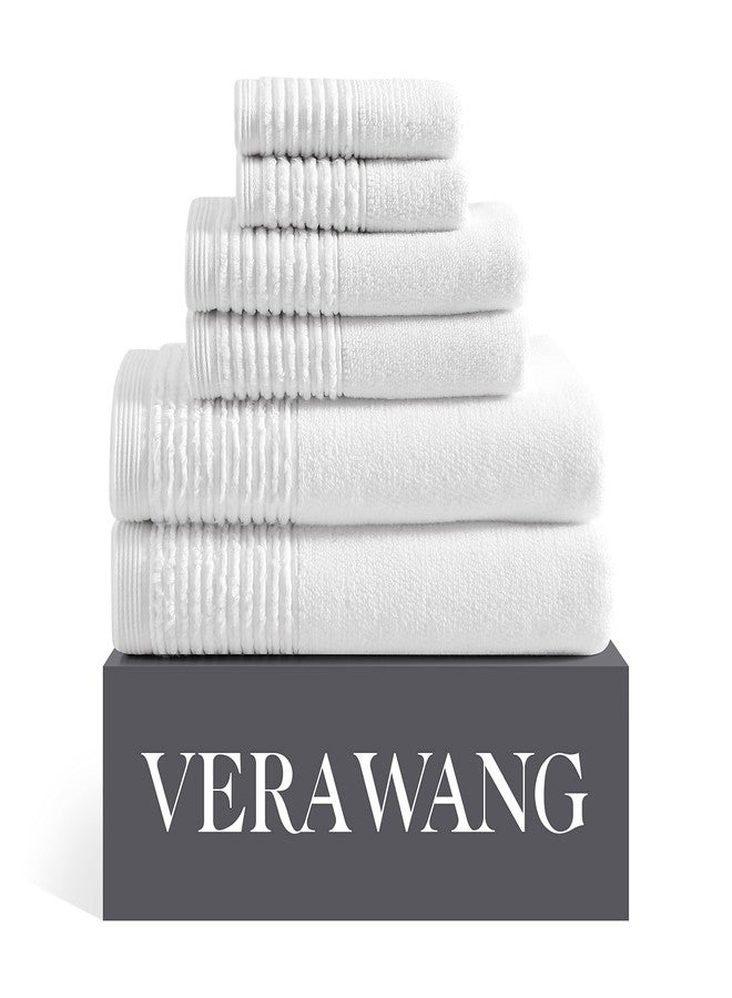 Vera Wang - Bath Towels, Super Soft 100% Cotton Towel Set, Highly Absorbent with a Medium-Weight Plush Feel, Low Linting & Fade Resistant Bathroom Towels (Sculpted Pleat White, 6 Piece) - Image 1
