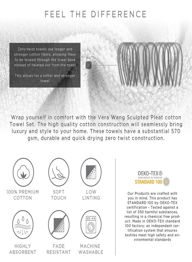 Vera Wang - Bath Towels, Super Soft 100% Cotton Towel Set, Highly Absorbent with a Medium-Weight Plush Feel, Low Linting & Fade Resistant Bathroom Towels (Sculpted Pleat White, 6 Piece) - Image 4