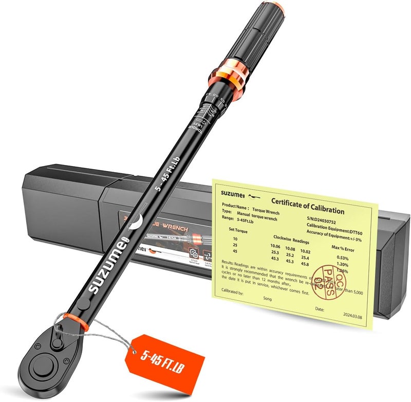 SUZUME Torque Wrench 3/8 Drive (5-45 Ft. Lb/ 6.8-61 N.m) 72 Tooth Reversible Head - Image 1