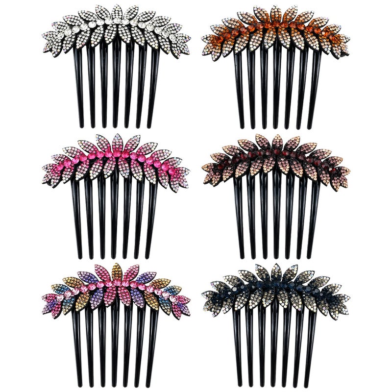 inSowni inSowni 6 Pack Luxury Glitter Sparkly Gems Rhinestones Crystals leaf Black Plastic Decorative Hair Side Combs French Twist Slides with Long Teeth Hair Bun Updo Accessories Hairpins Barrettes Clips for 