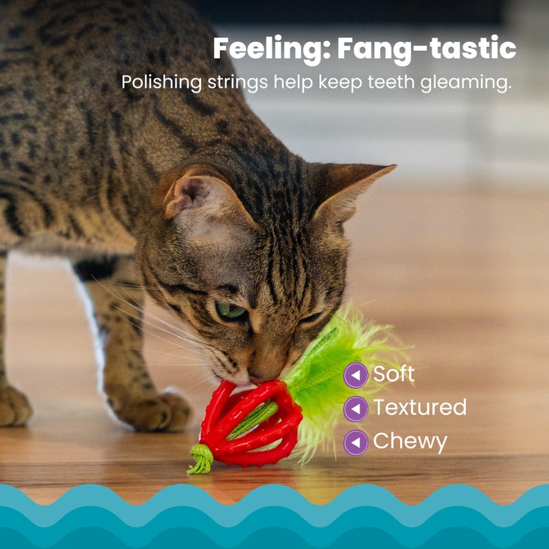 Catstages Dental Strawberry Teether, Soft and Textured Cat Chew Toy, Catnip Oil Coating, Pink - Image 3
