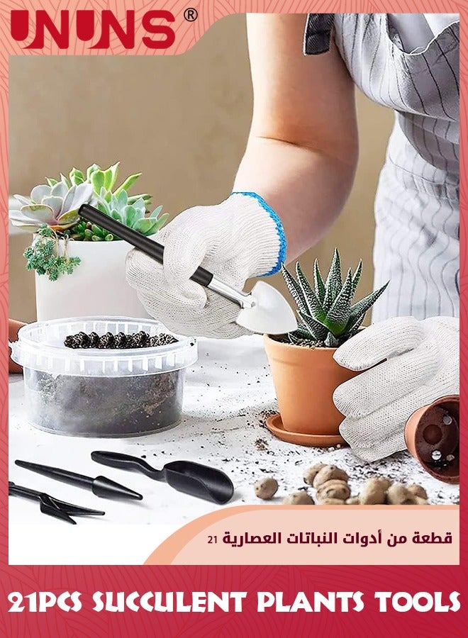 UNUNS Succulent Plants Tools,21PCS Tools Set,Mini Garden Hand Transplanting Succulent Tools Miniature Planting,Set For Indoor Miniature Fairy Garden Plant Care - Image 3