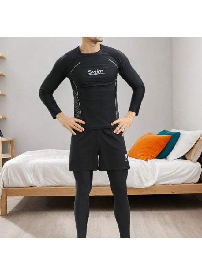 Generic Men's Swimsuit Suit Split Long Sleeve Sunscreen Quick-drying Boys Adult Large Size Swimming Training Suit Wholesale-Color:2043 Top Trousers- - Image 1
