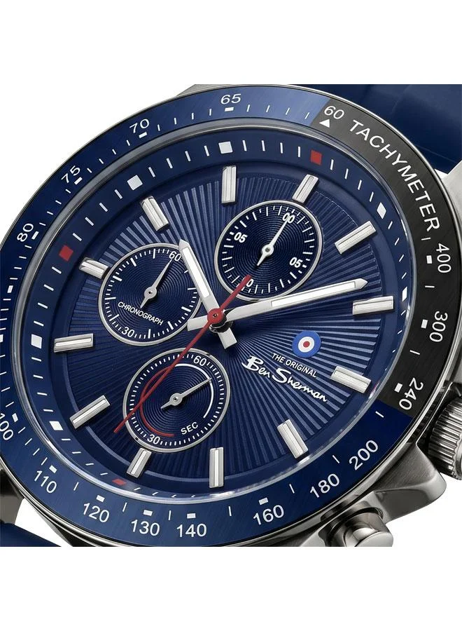 بين شيرمان Winchester Blue Dial Blue Silicone Strap Chronograph Watch for Men, 43.2mm