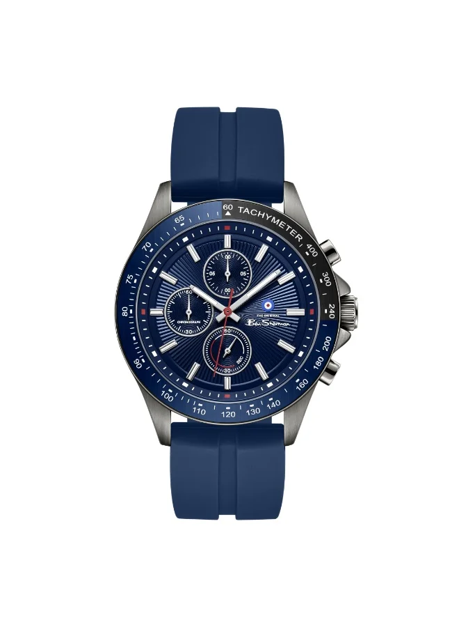 بين شيرمان Winchester Blue Dial Blue Silicone Strap Chronograph Watch for Men, 43.2mm
