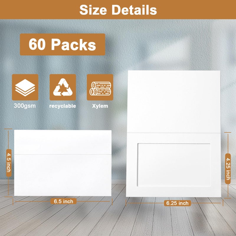 Silunkia 60 Packs White Photo Frame Cards and Envelopes for 4 x 6 Picture, Paper Picture Frames and Self Seal Envelopes for Birthday Christmas Wedding Invitations Graduations Party - Image 2