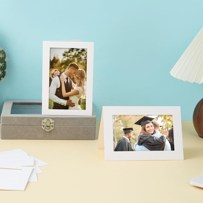Silunkia 60 Packs White Photo Frame Cards and Envelopes for 4 x 6 Picture, Paper Picture Frames and Self Seal Envelopes for Birthday Christmas Wedding Invitations Graduations Party - Image 3