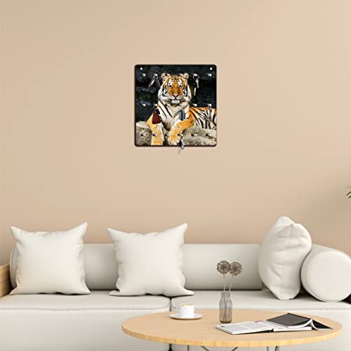 CVANU Tiger Printed Wooden Keychain Holder Simple Design with 18 Knobs Hooks for Home, Office, Hotel Wall Decoration & Arrange Keys Wall Mounted Key Holder Size(30cm X 30cm)_cv55 - Image 5