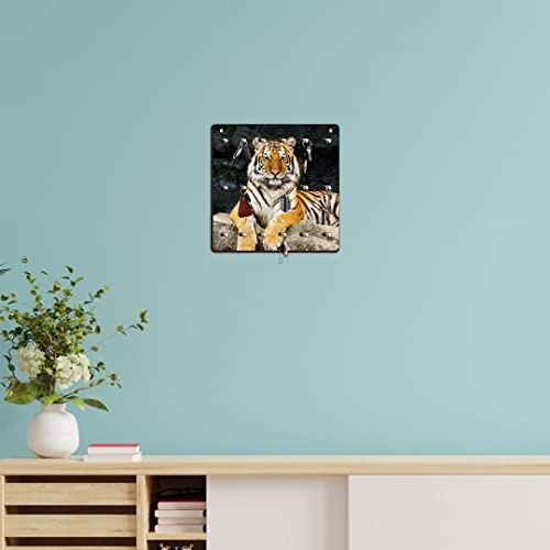 CVANU Tiger Printed Wooden Keychain Holder Simple Design with 18 Knobs Hooks for Home, Office, Hotel Wall Decoration & Arrange Keys Wall Mounted Key Holder Size(30cm X 30cm)_cv55 - Image 3