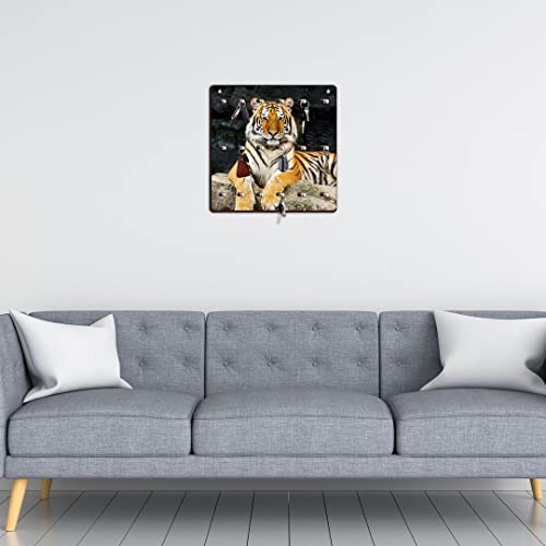 CVANU Tiger Printed Wooden Keychain Holder Simple Design with 18 Knobs Hooks for Home, Office, Hotel Wall Decoration & Arrange Keys Wall Mounted Key Holder Size(30cm X 30cm)_cv55 - Image 1