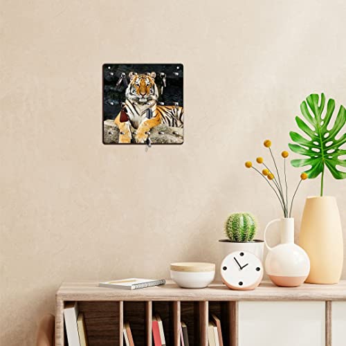 CVANU Tiger Printed Wooden Keychain Holder Simple Design with 18 Knobs Hooks for Home, Office, Hotel Wall Decoration & Arrange Keys Wall Mounted Key Holder Size(30cm X 30cm)_cv55 - Image 4