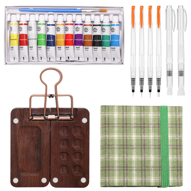 Boyistar Paint Palette Travel Kit Mini Watercolor Paint Set 236 Wooden Grid Paint Box for Painters Artists Students
