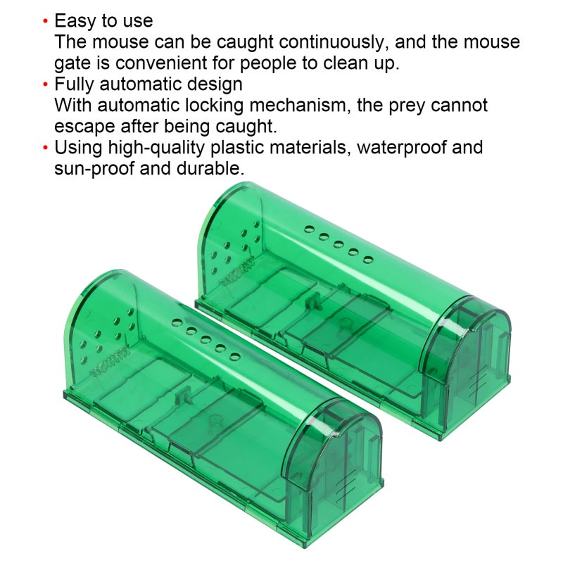 Automatic Mousetrap: Green Durable Plastic, Waterproof Design, Continuous Mouse-Catching Capability - Fully Automatic Locking Mechanism, High-Efficiency Pest Control for Home, Restaurant, Mall And Foo - Image 2
