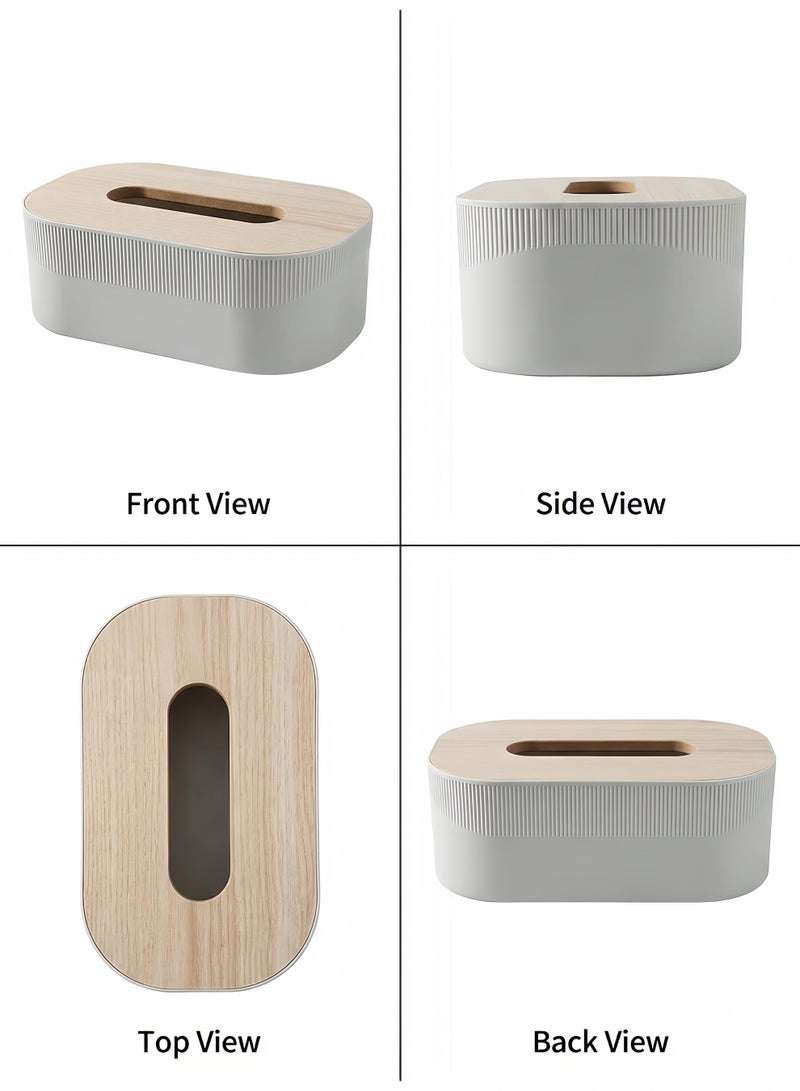Baytak Tissue Box, Plastic Tissue Box Cover with Wooden Lid, Nordic Style Desktop Napkin Box for Living Room & Bathroom, Square Tissue Dispenser (White & Natural Wood) - Image 4
