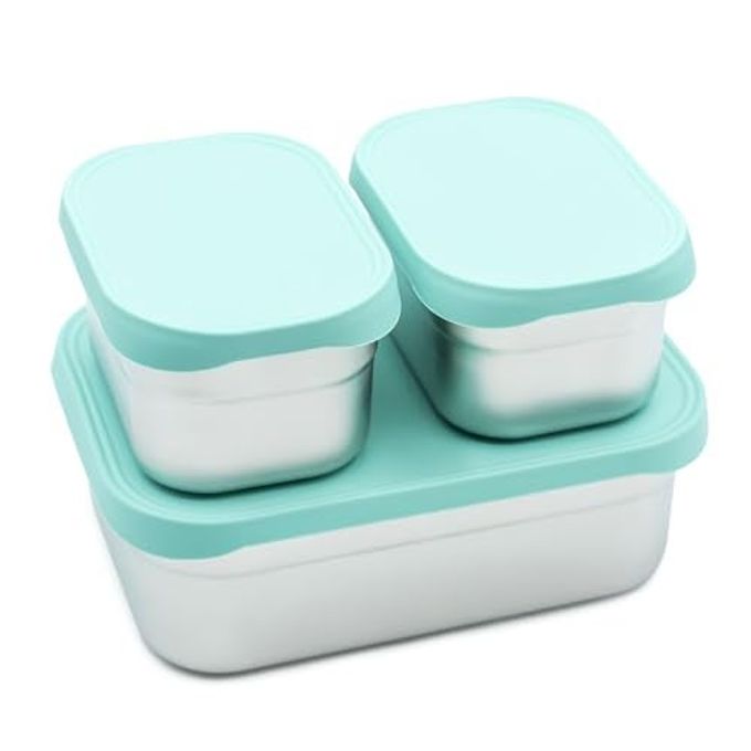 WeeSprout Stainless Steel Lunch Box Set - 750mL & 230mL Food Storage Nested Bento Boxes with Food Grade Silicone Lid - Leak Proof - Freezer Safe (Pastel Mint)