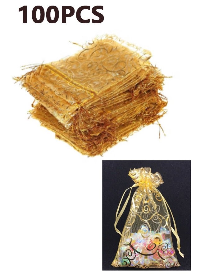 Geustos 100 Pieces Gold Organza Bags for Party Favor Bags Small Business Candy Bags Mesh Bag Wedding Favors Small Gift Bags 8X10 - Image 1